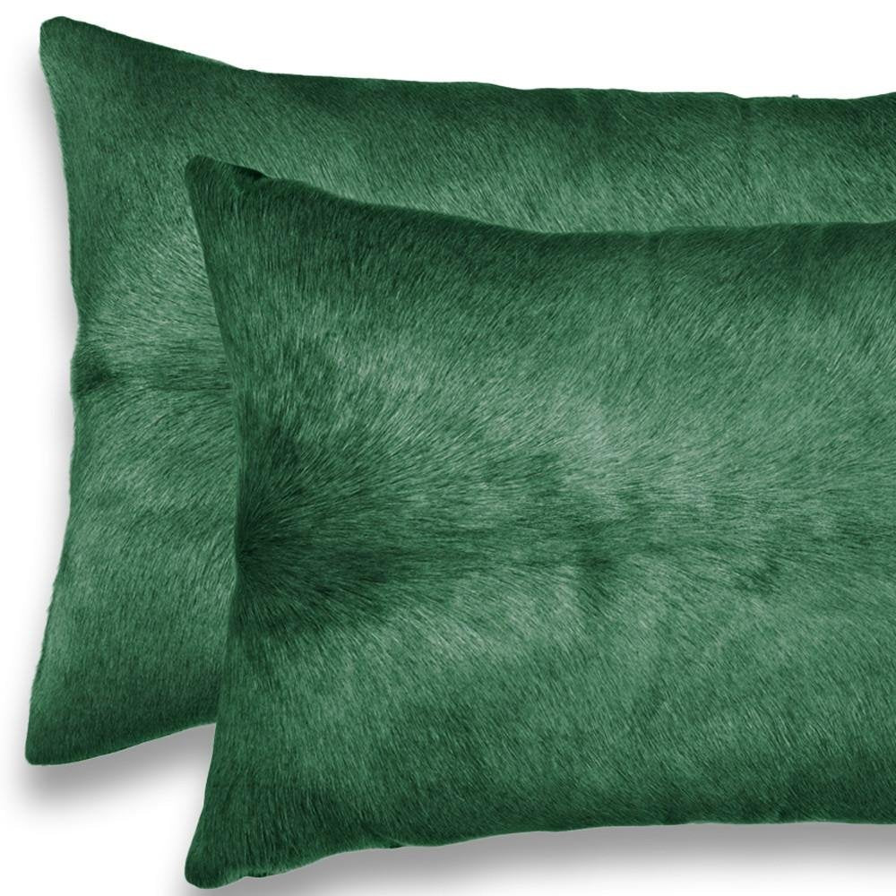 Set of Two 12" X 20" Green Cowhide Throw Pillows — view 4