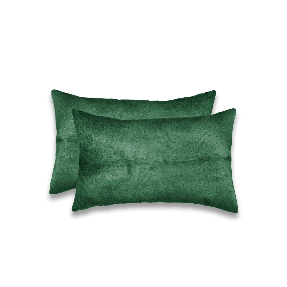 Set of Two 12" X 20" Green Cowhide Throw Pillows — view 1