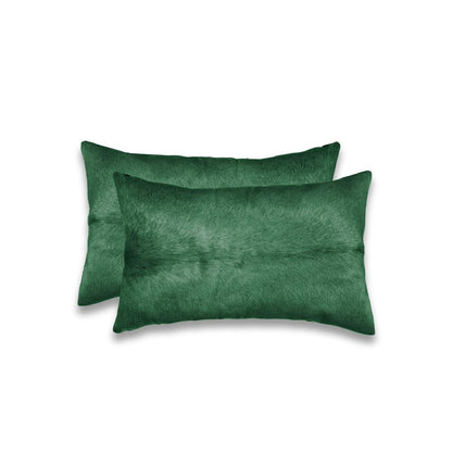 Set of Two 12" X 20" Green Cowhide Throw Pillows HomeRoots