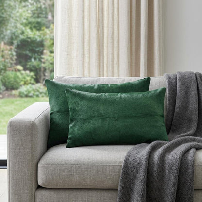 Set of Two 12" X 20" Green Cowhide Throw Pillows HomeRoots