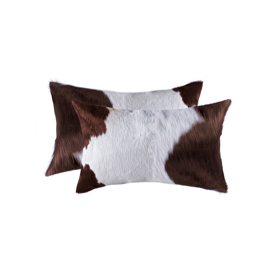 Set of Two 12" X 20" Brown and White Genuine Cowhide Throw Pillows HomeRoots