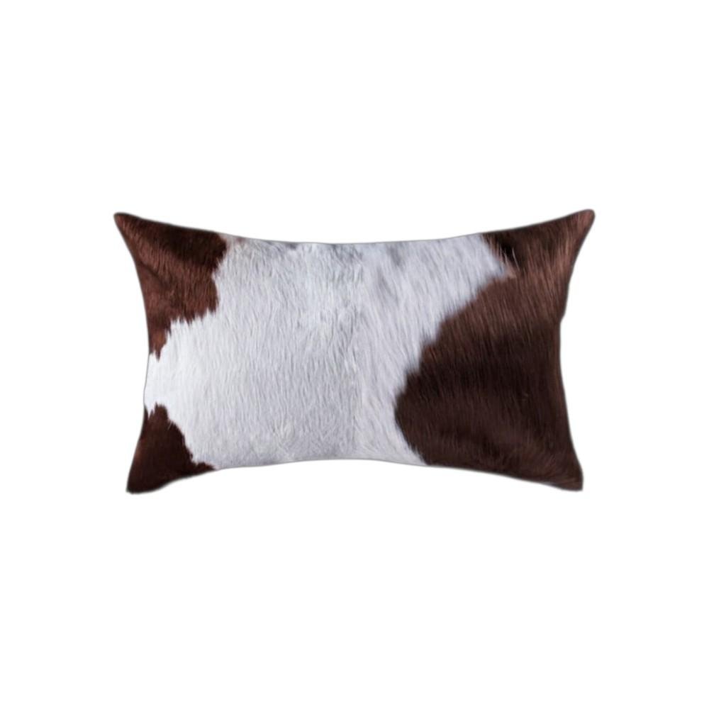 Set of Two 12" X 20" Brown and White Genuine Cowhide Throw Pillows — view 3