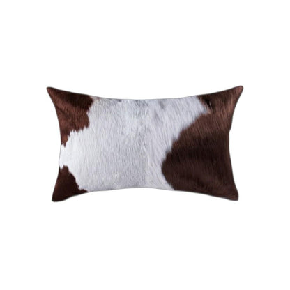 Set of Two 12" X 20" Brown and White Genuine Cowhide Throw Pillows HomeRoots