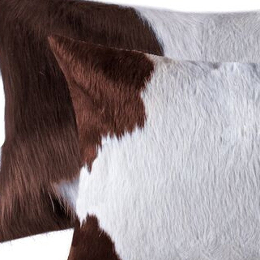Set of Two 12" X 20" Brown and White Genuine Cowhide Throw Pillows — view 2