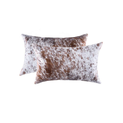 Set of Two 12" X 20" Brown And White Cowhide Throw Pillows HomeRoots
