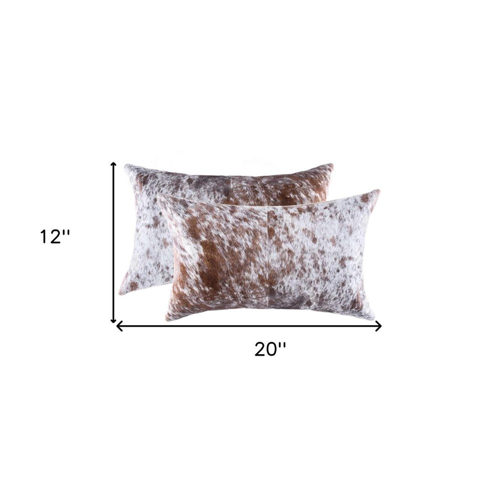 Set of Two 12" X 20" Brown And White Cowhide Throw Pillows HomeRoots