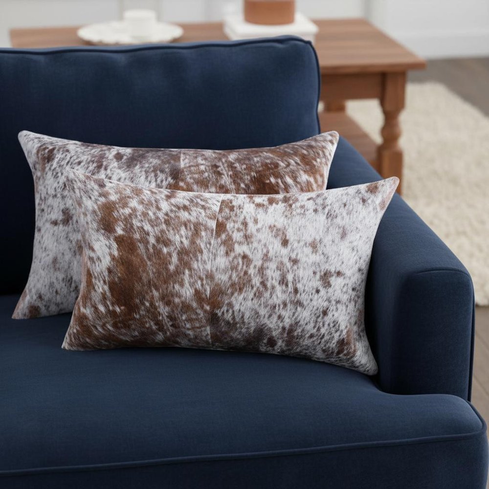 Set of Two 12" X 20" Brown And White Cowhide Throw Pillows — view 4