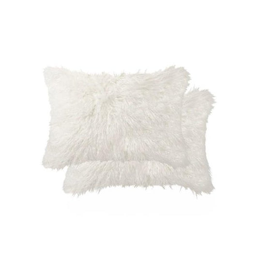Set of Two 12" X 20" Off White Faux Fur Throw Pillow