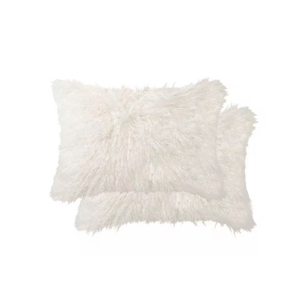 Set of Two 12" X 20" Off White Faux Fur Throw Pillow HomeRoots