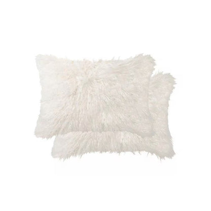 Set of Two 12" X 20" Off White Faux Fur Throw Pillow HomeRoots