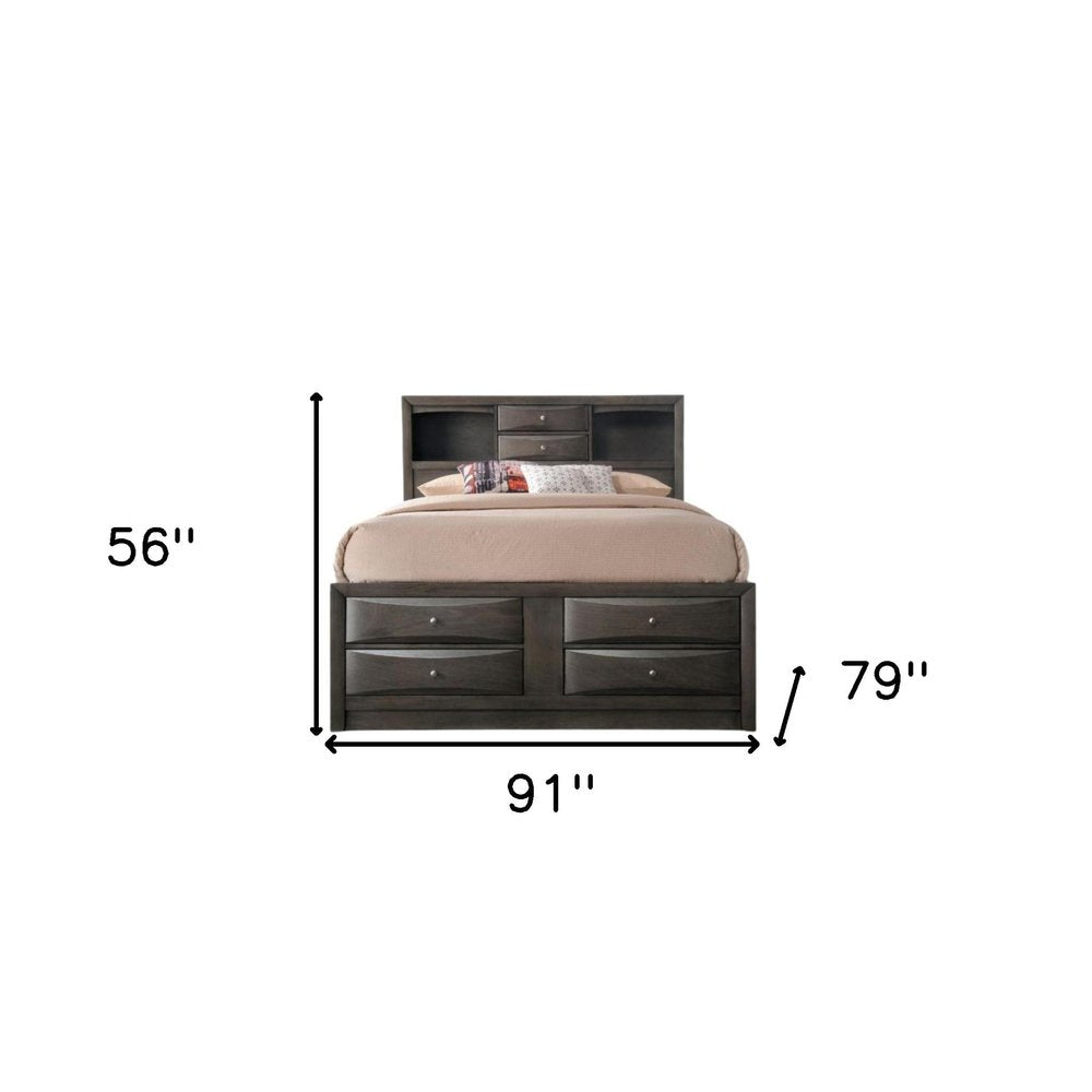 Gray Solid Wood Queen With Ten Drawers Bed Frame HomeRoots