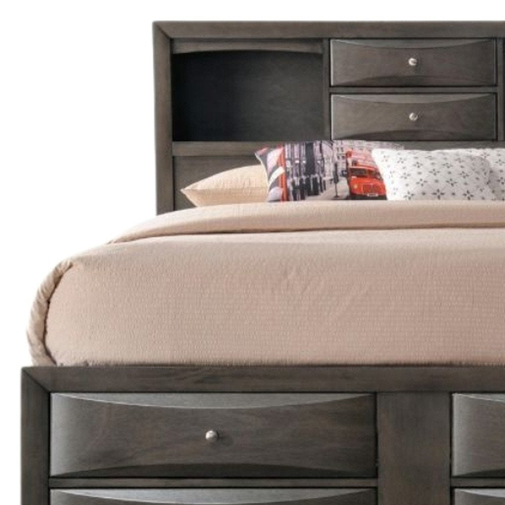 Gray Solid Wood Queen With Ten Drawers Bed Frame HomeRoots
