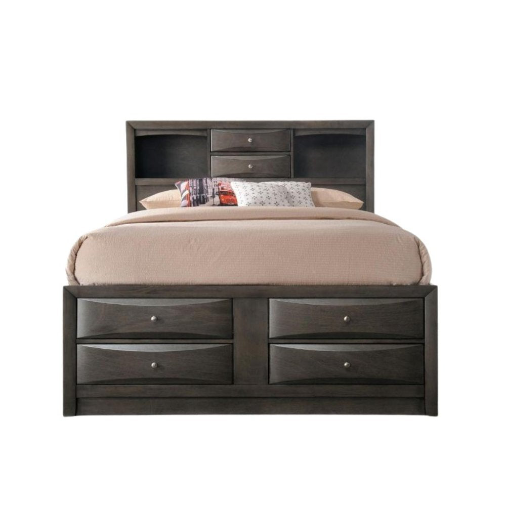 Gray Solid Wood Queen With Ten Drawers Bed Frame HomeRoots