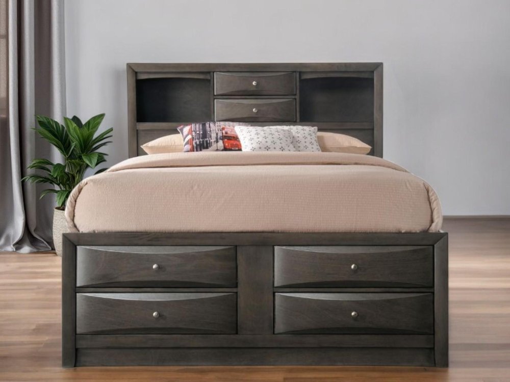 Gray Solid Wood Queen With Ten Drawers Bed Frame HomeRoots