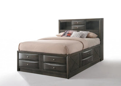 Gray Solid Wood Queen With Ten Drawers Bed Frame HomeRoots