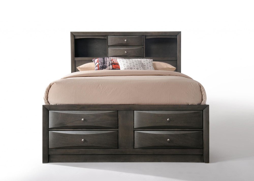 Gray Solid Wood Queen With Ten Drawers Bed Frame HomeRoots