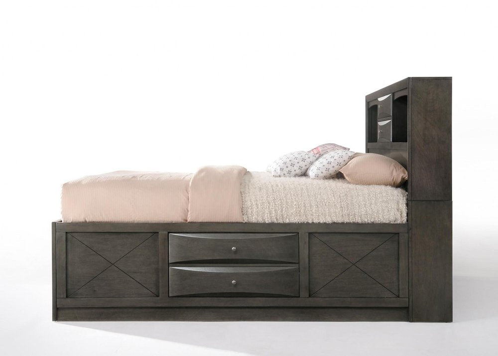 Gray Solid Wood Queen With Ten Drawers Bed Frame HomeRoots