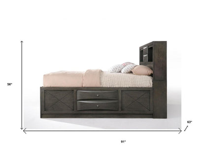 Gray Solid Wood Queen With Ten Drawers Bed Frame HomeRoots