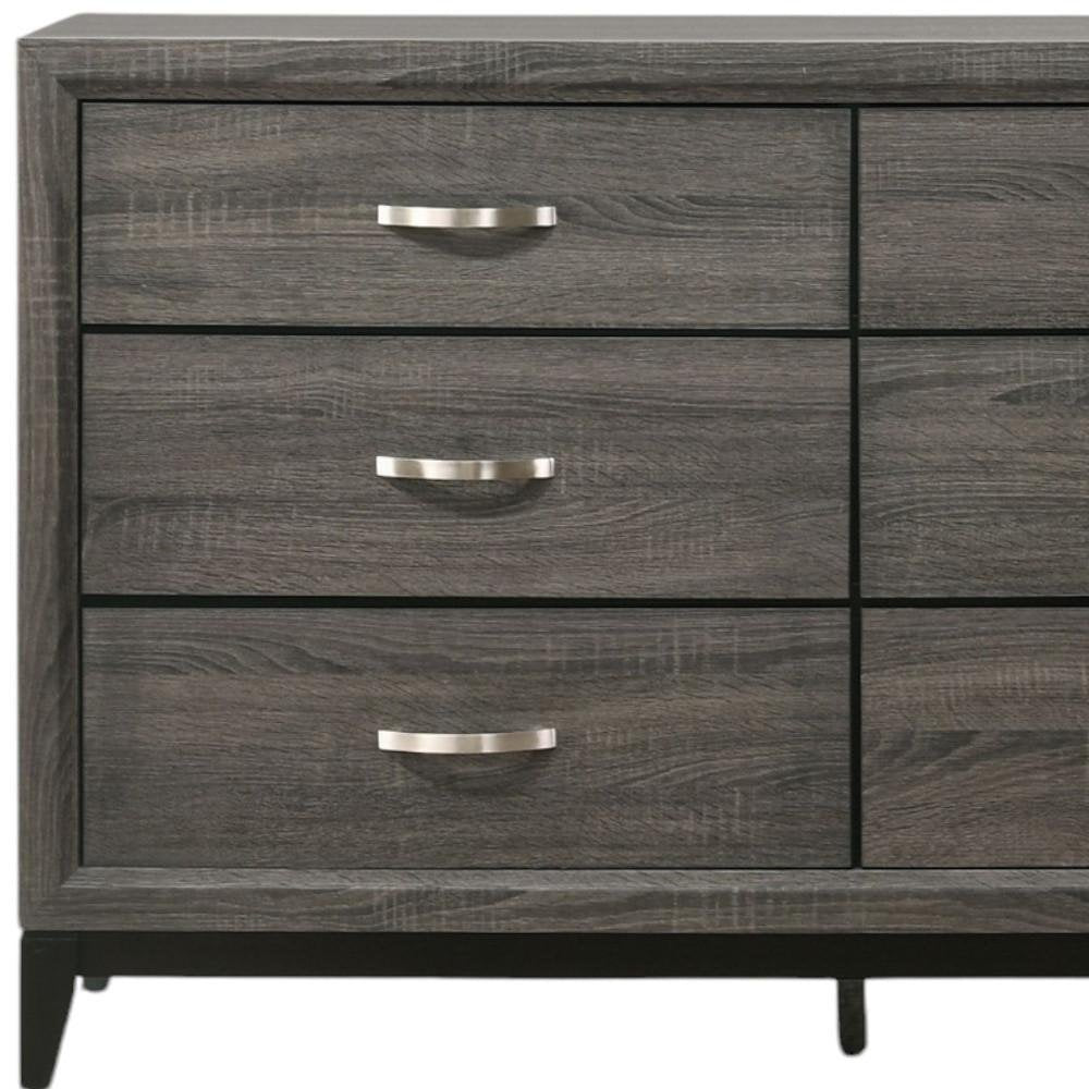 58" Gray Wood Six Drawer Double Dresser — view 4