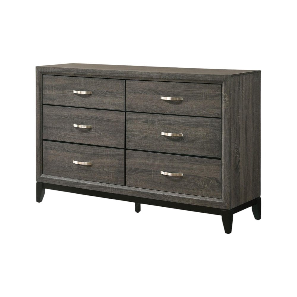 58" Gray Wood Six Drawer Double Dresser — view 1