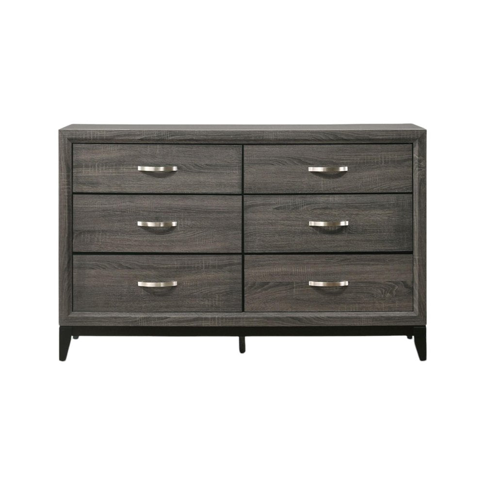 58" Gray Wood Six Drawer Double Dresser — view 2