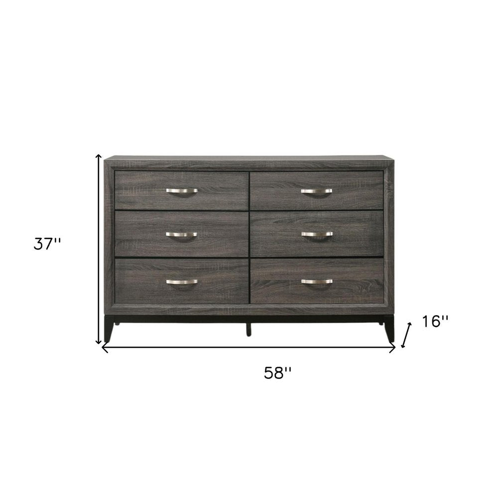 58" Gray Wood Six Drawer Double Dresser HomeRoots