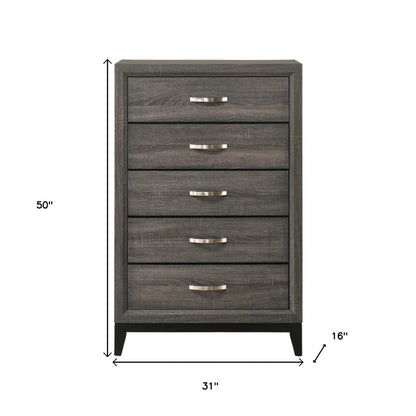 31" Gray Wood Five Drawer Dresser HomeRoots