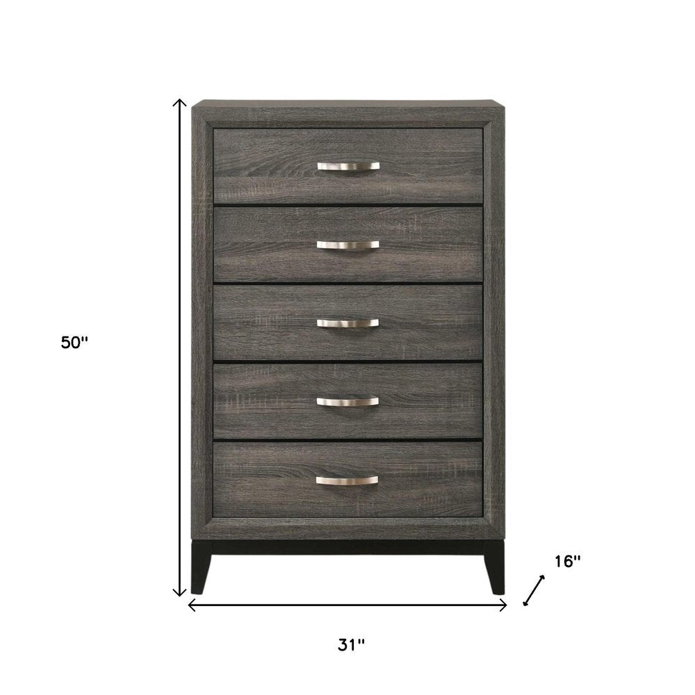 31" Gray Wood Five Drawer Dresser HomeRoots