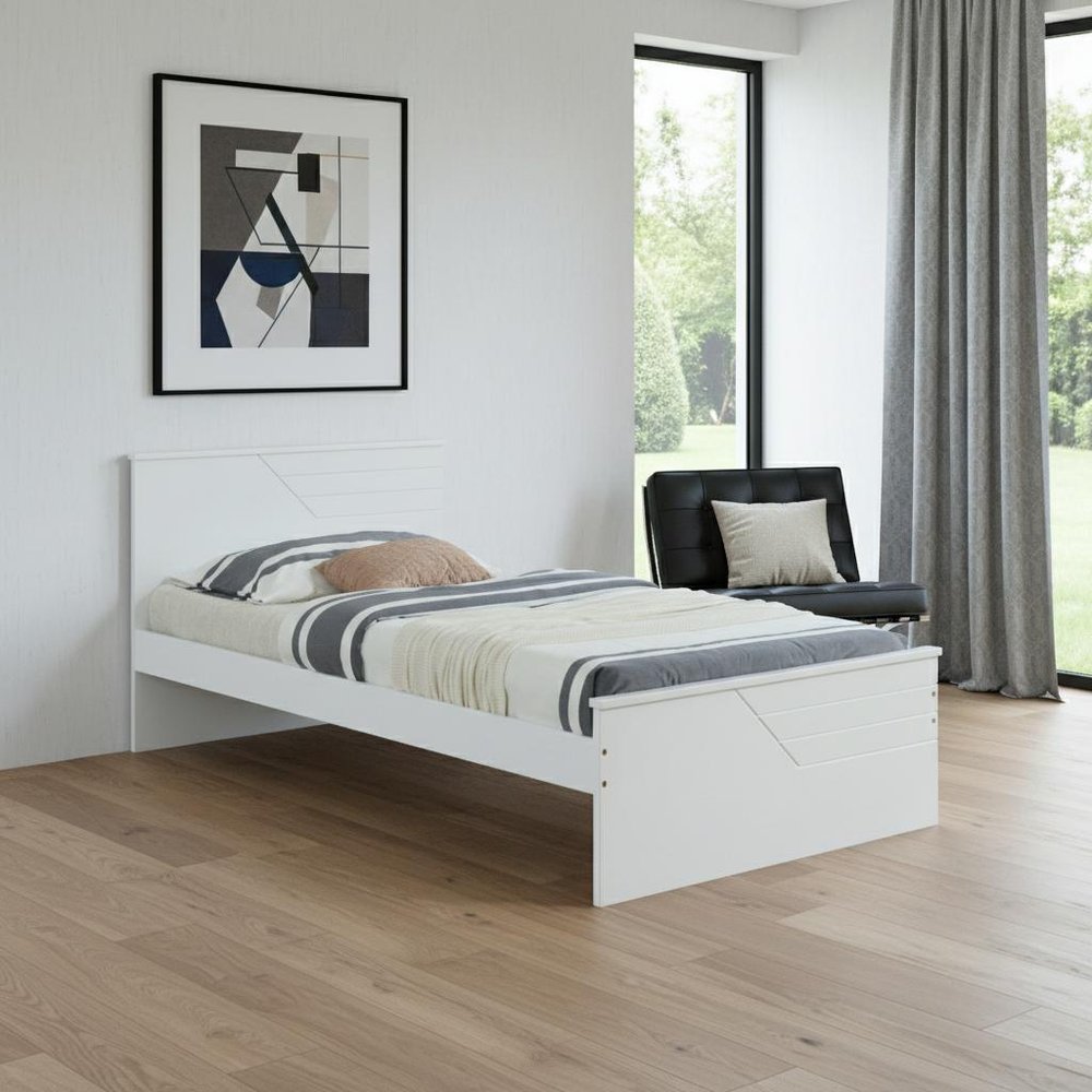 White Carved Geometric Solid Wood Twin Bed Frame — view 1