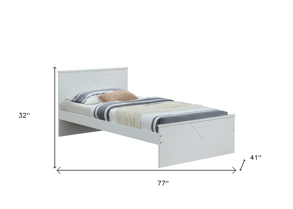 White Carved Geometric Solid Wood Twin Bed Frame — view 6