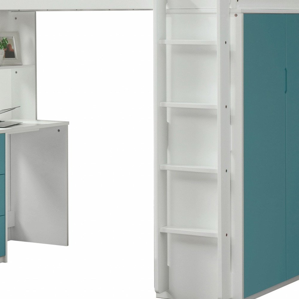 White And Natural Twin Loft Bed And Desk HomeRoots