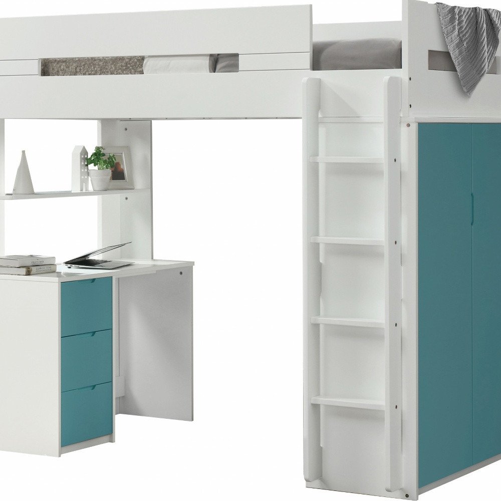 White And Natural Twin Loft Bed And Desk HomeRoots