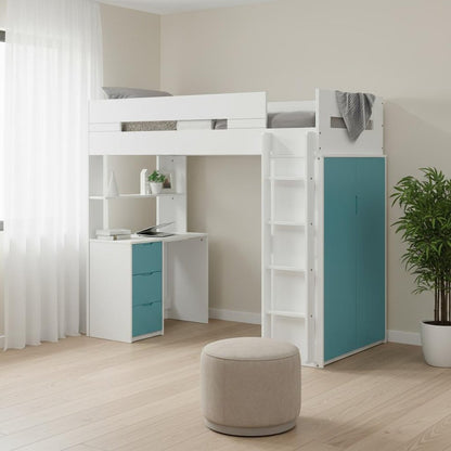 White And Natural Twin Loft Bed And Desk HomeRoots