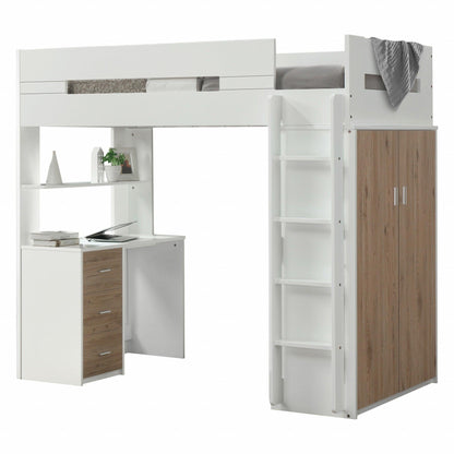 White And Pink Twin Loft Bed And Desk - FurniFindUSA