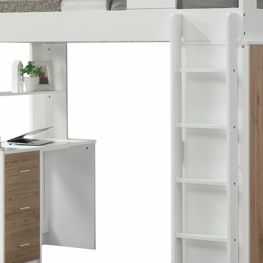White And Natural Twin Loft Bed And Desk HomeRoots