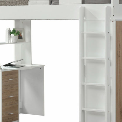 White And Natural Twin Loft Bed And Desk HomeRoots
