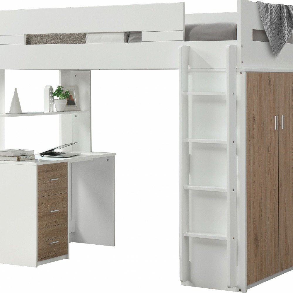 White And Natural Twin Loft Bed And Desk HomeRoots