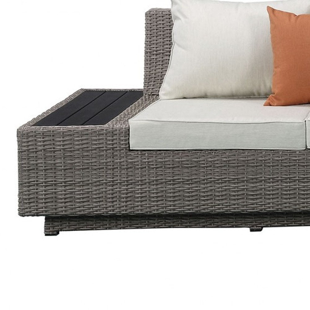 Beige Polyester Modular L Shaped Four Piece Standard With Console And Toss Pillows HomeRoots