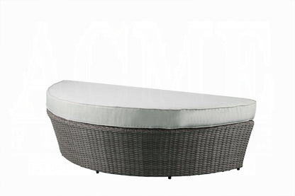 Set Of Two Beige Fabric And Gray Wicker Patio Canopy Daybed - FurniFindUSA