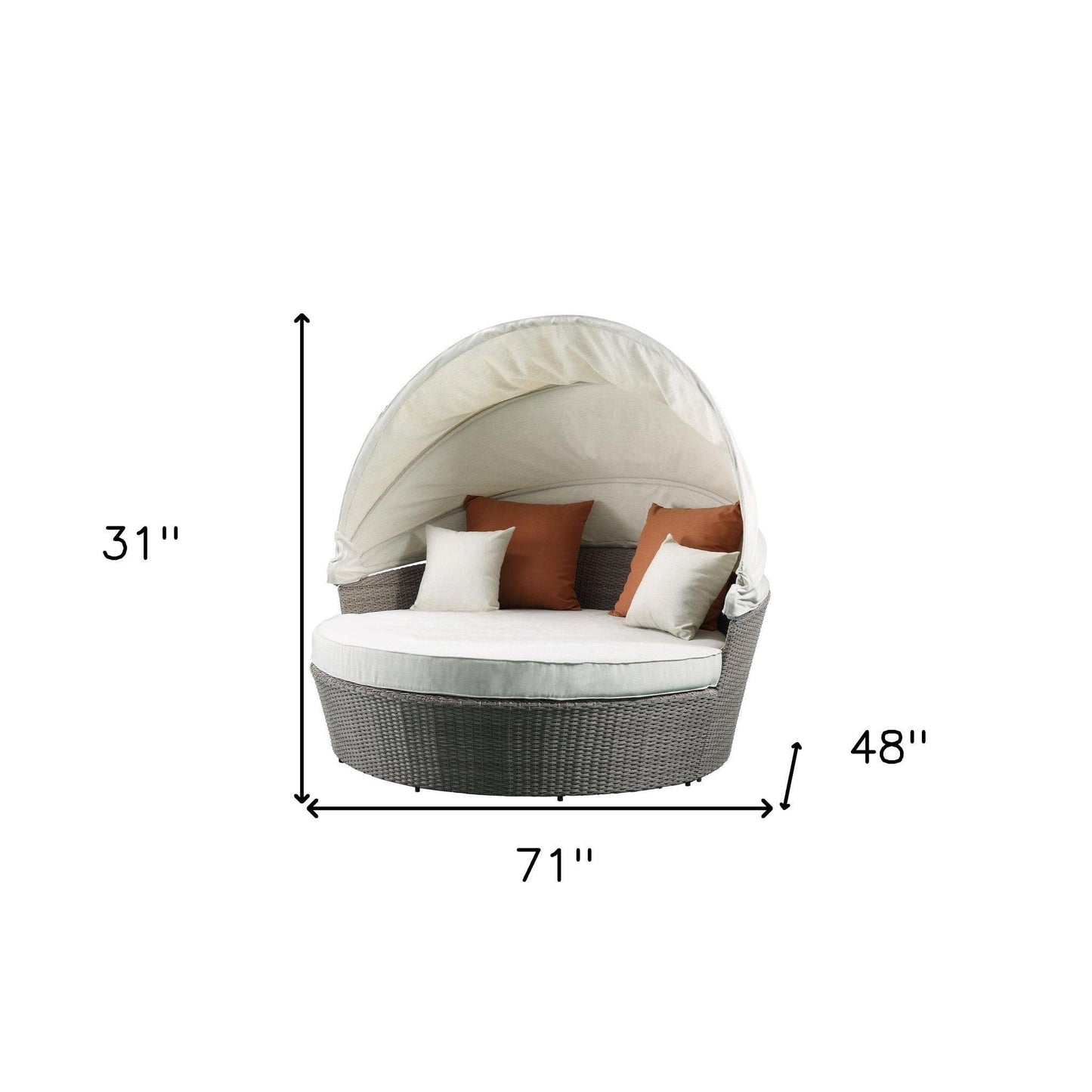 Set Of Two Beige Fabric And Gray Wicker Patio Canopy Daybed - FurniFindUSA