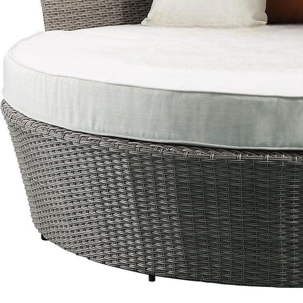 Set Of Two Beige Fabric And Gray Wicker Patio Canopy Daybed - FurniFindUSA