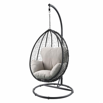 38" White Metal Swing Chair With Green Cushion HomeRoots