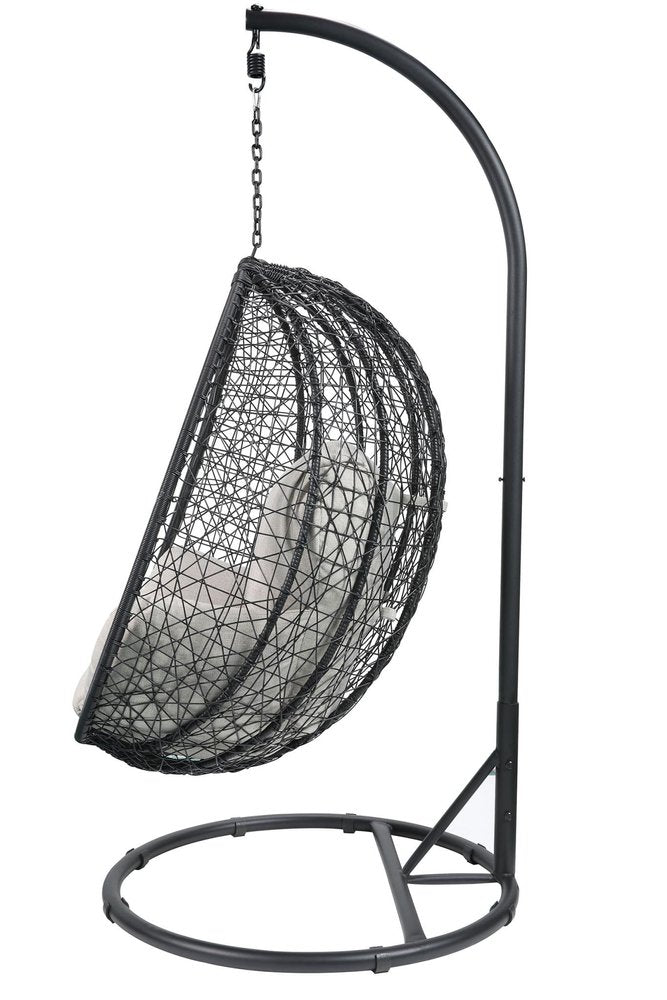 38" White Metal Swing Chair With Green Cushion HomeRoots
