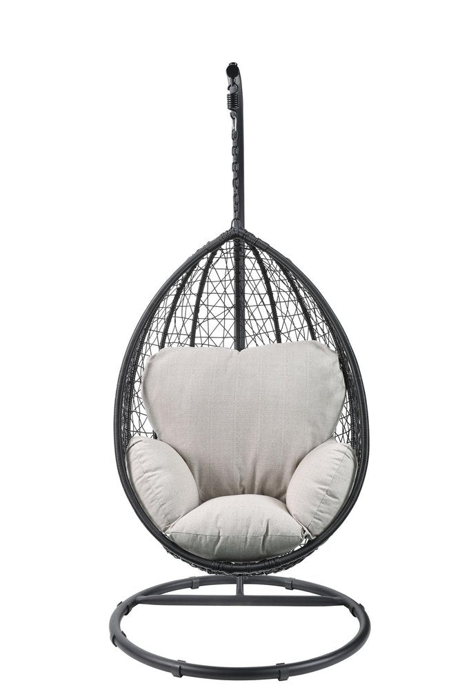 38" White Metal Swing Chair With Green Cushion HomeRoots