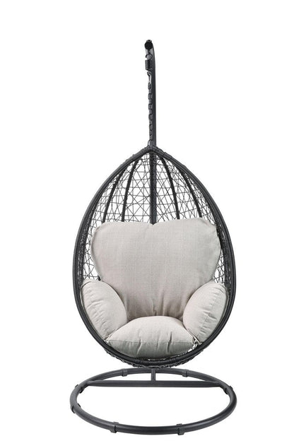 38" White Metal Swing Chair With Green Cushion HomeRoots