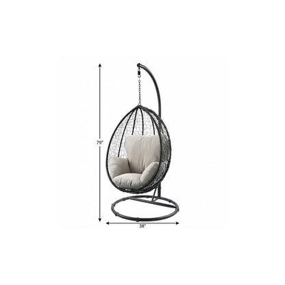 38" White Metal Swing Chair With Green Cushion HomeRoots