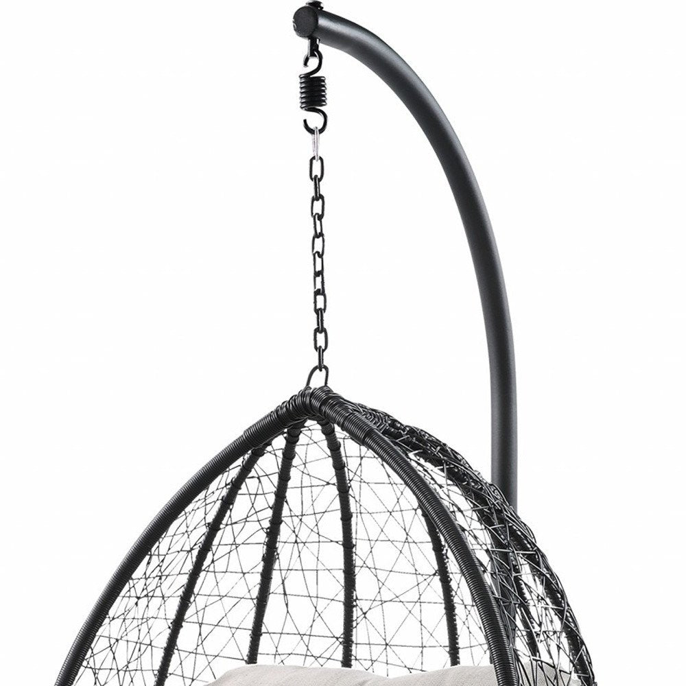 38" White Metal Swing Chair With Green Cushion HomeRoots