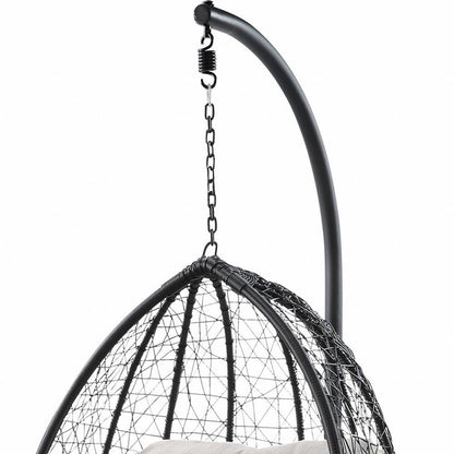 38" White Metal Swing Chair With Green Cushion HomeRoots