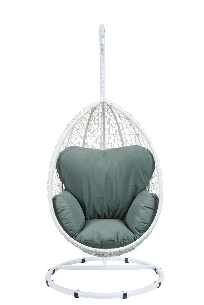 38" White Metal Swing Chair With Green Cushion HomeRoots