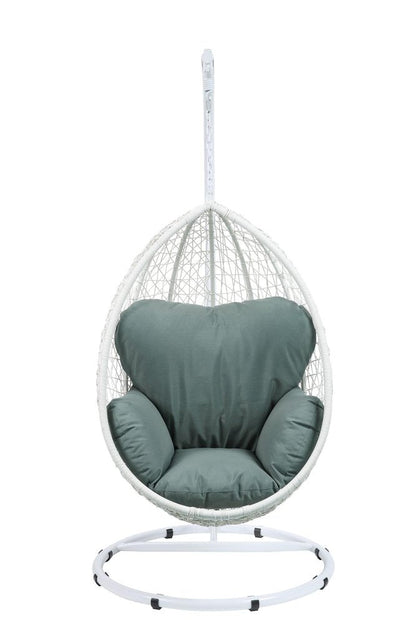 38" White Metal Swing Chair With Green Cushion HomeRoots